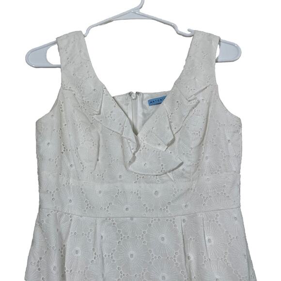 Antonio Melani Cocktail White Dress Mini Tank Keyhole Ruffle V-Neck Zipper Sz 2 - Picture 3 of 16